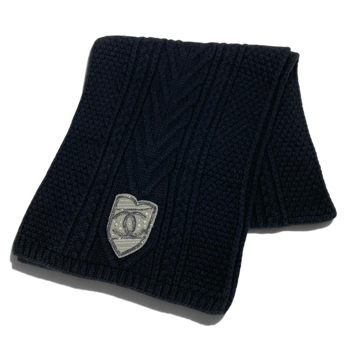 i22 CHANEL シャネル ココマーク カシミヤマフラー CC Cashmere Scarf Muffler Black ブラックt18r