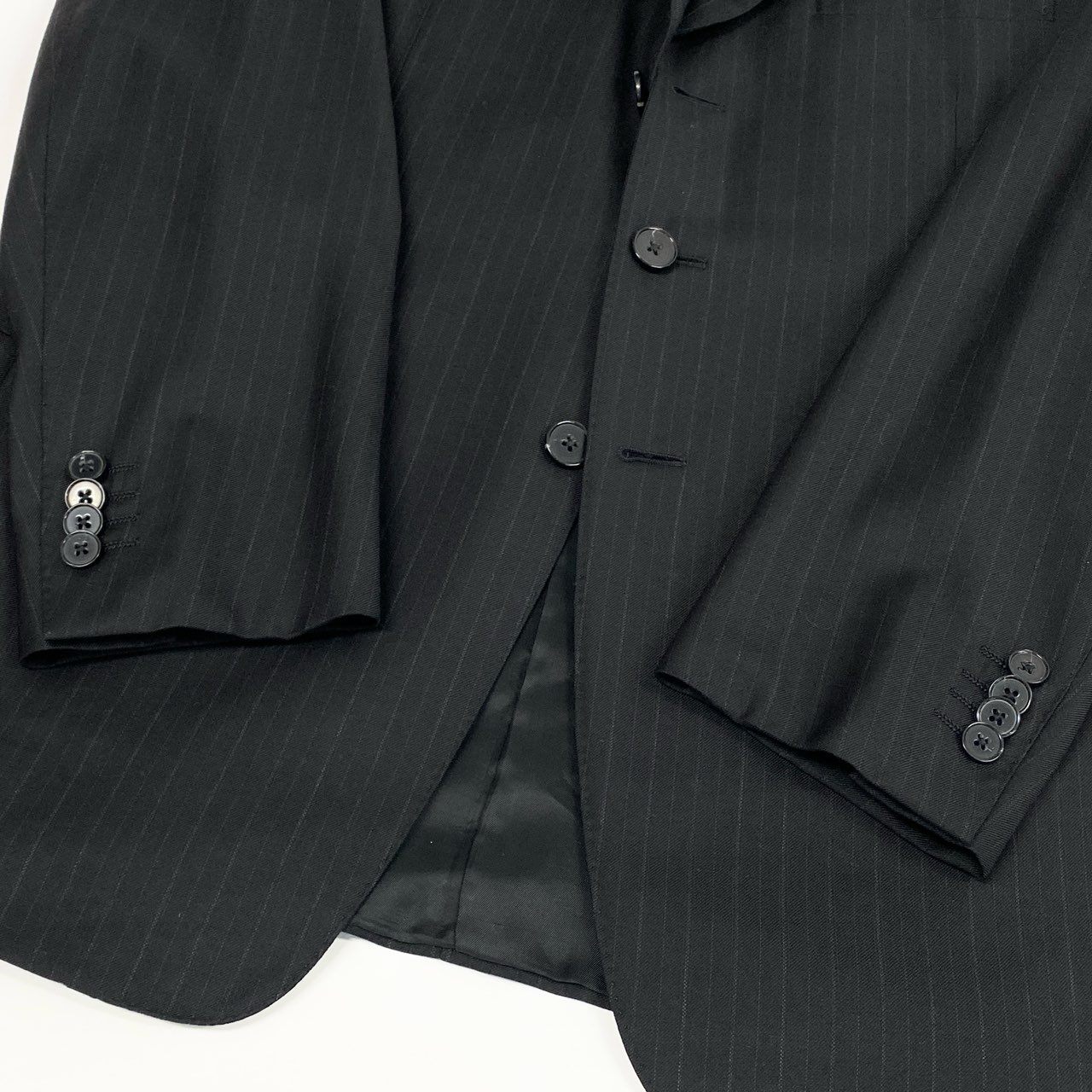22a23 Ermenegildo Zegna エルメネジルドゼニア シングルスーツ セットアップ ビジネス ストライプ 2242RG 50 ブラック ウール メンズu02t