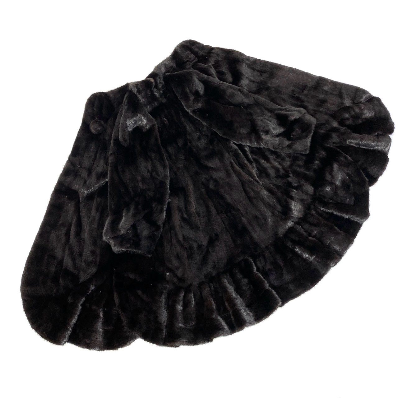 82a14 《希少》 NICO MODELL SAGA MINK サガミンク 金サガ マホガニーミンク ミンクコート デザインスリーブ 裾広がり フリル ダークブラウン ミンクファー 毛皮コートt18r