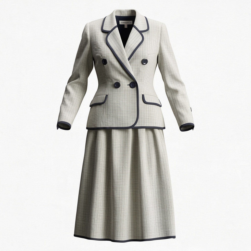 54l28 Christian Dior クリスチャンディオール Vintage セットアップ スーツスカート ダブルブレスト テーラードジャケット タイトスカート 9サイズ アイボリー ネイビー レディース 女性用o07t