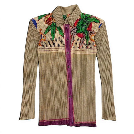 Ad18 【美品】PLEATSPLEASE プリーツプリーズ プリーツシャツ ロングスリーブカットソー 総柄 トップス PP84-JK583 3サイズ マルチカラー ポリエステル100％ レディース 女性用u02t