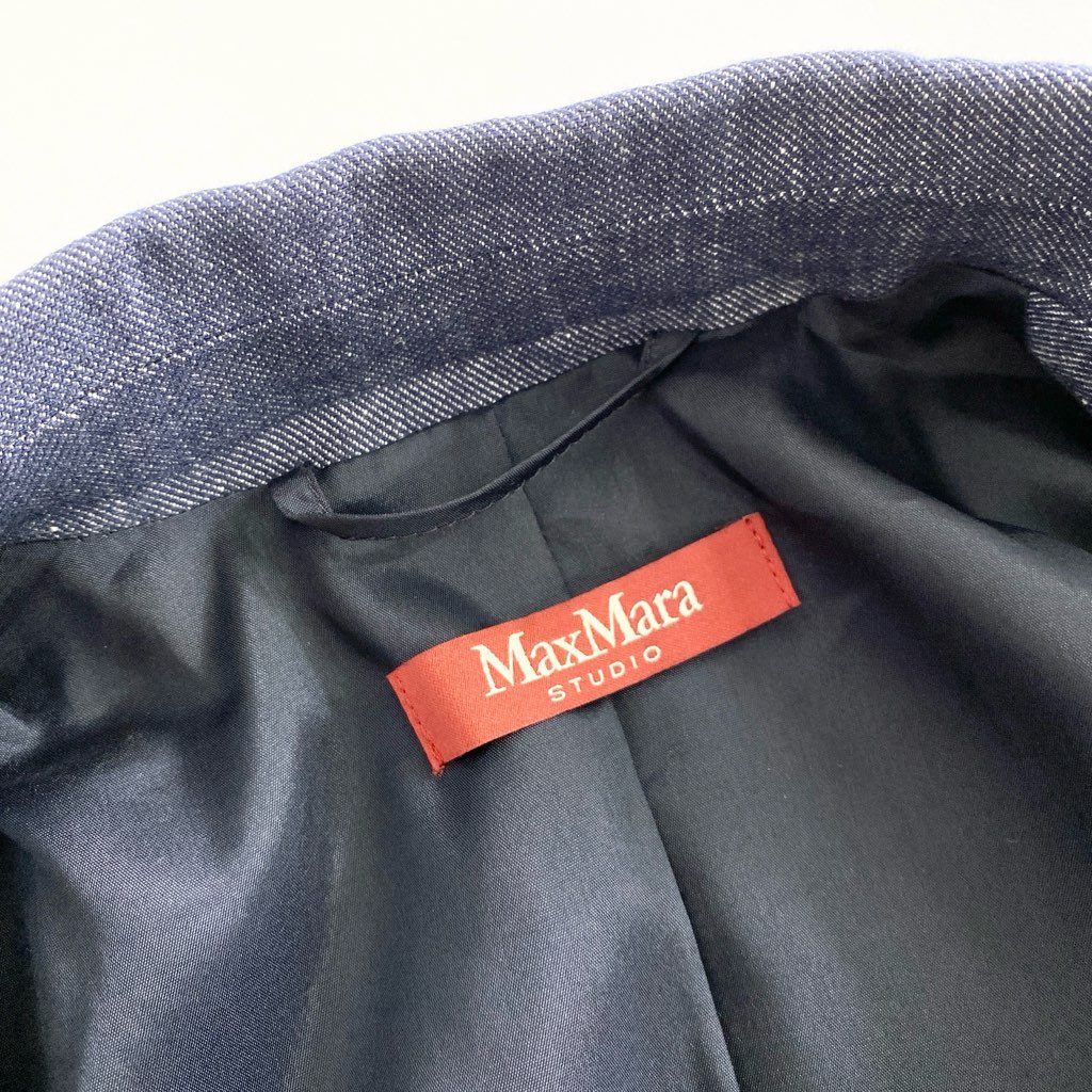 26h9 《美品》 Max Mara STUDIO マックスマーラ ステュディオ リネン ダブルブレスト ジャケット 36 ネイビー テーラード ブレザー