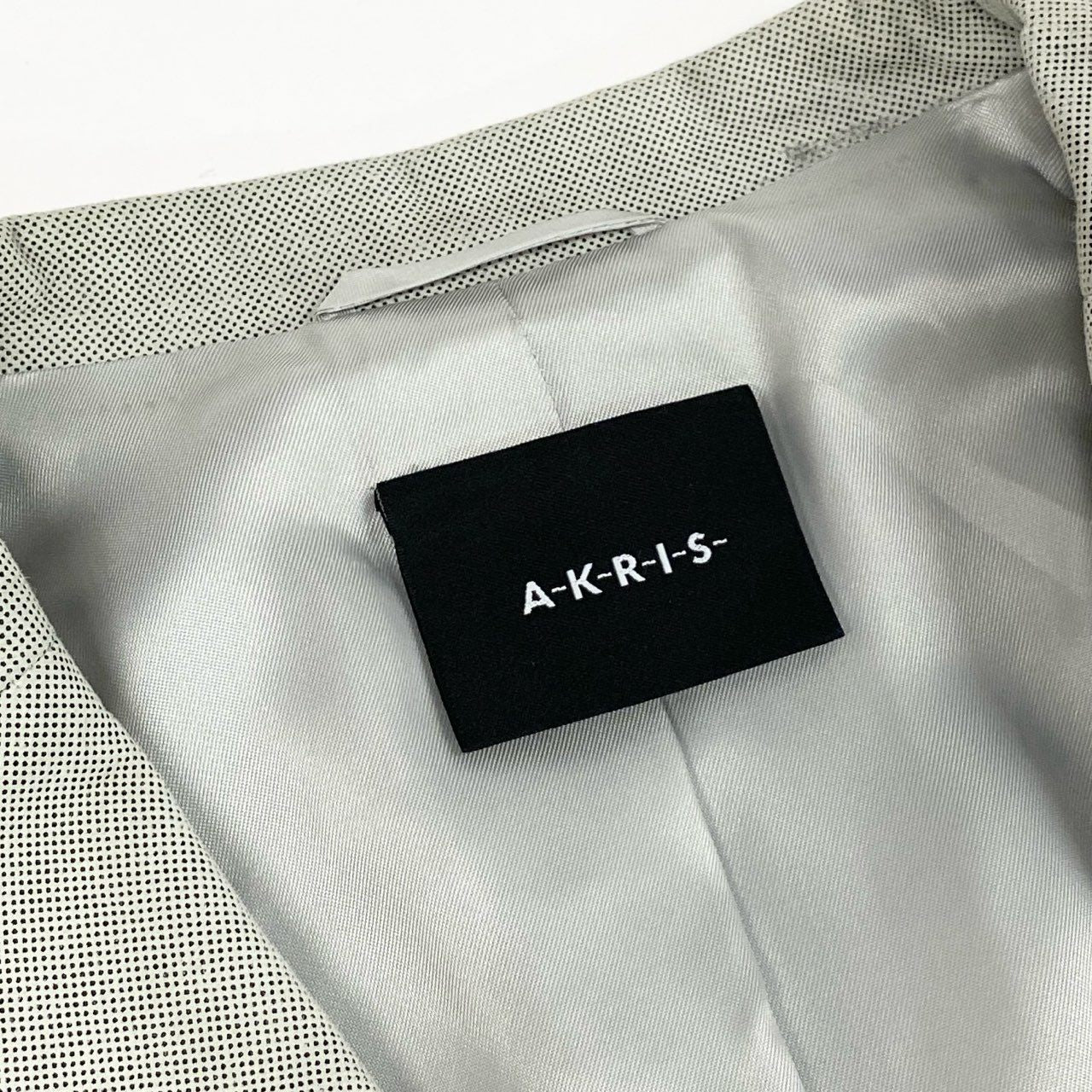 36a7 AKRIS アクリス テーラードジャケット  レザージャケット アウター 38サイズ グレー系 レザー 革 レディースu02t