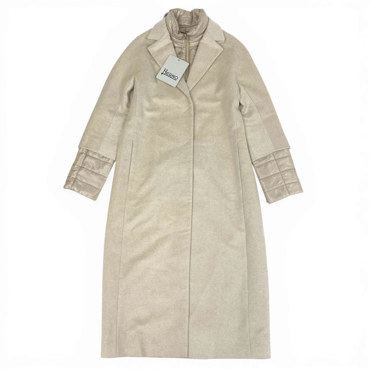 37a19 【未使用】 HERNO ヘルノ ピュアカシミア & ナイロンウルトラライトコート チェスターコート 2way ロング レディース 女性用 サイズ42 ライトベージュu02t