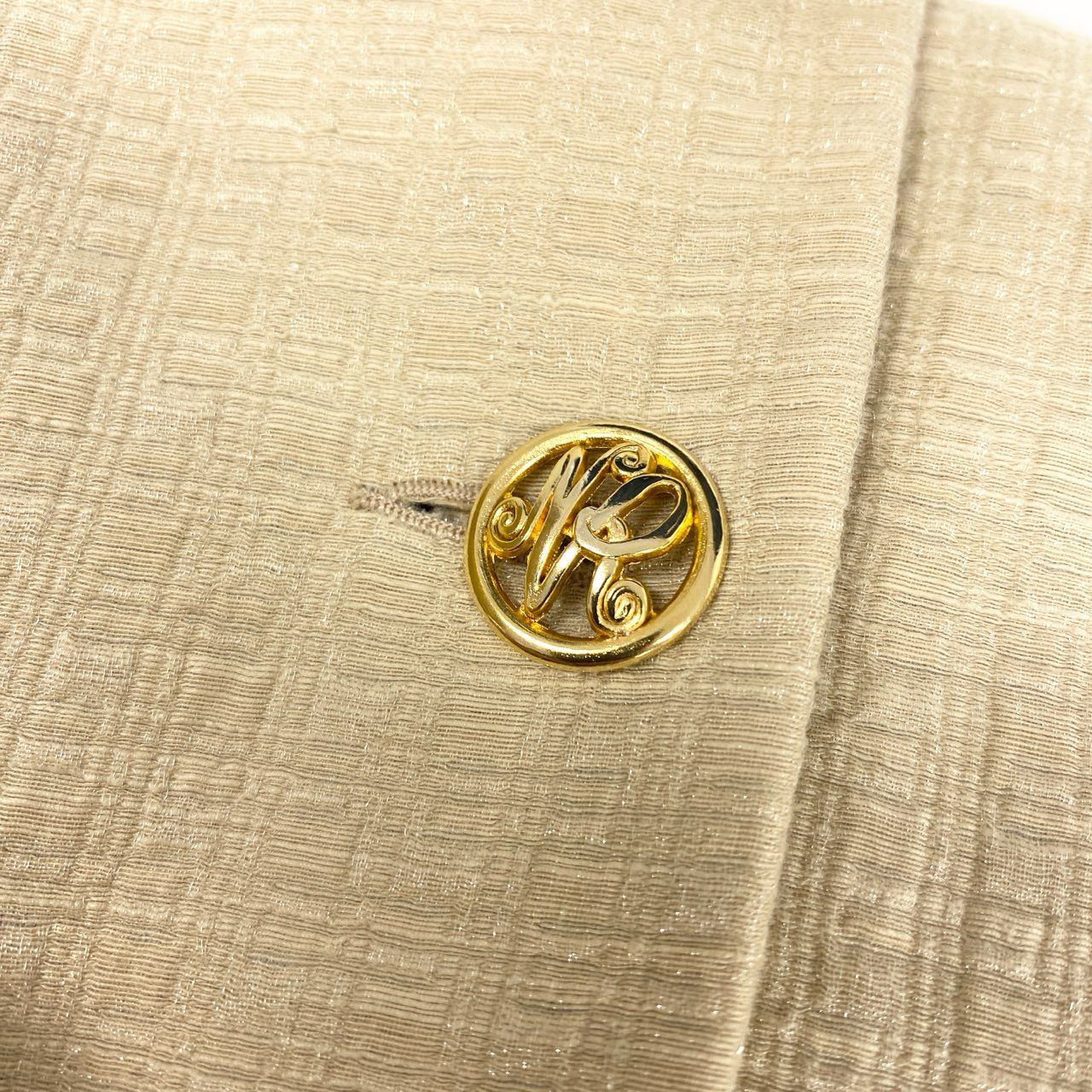 15K18 NINA RICCI Edition ニナリッチ フランス製 テーラードジャケット ロングジャケット 金ボタン 裏地総柄 レディース 女性用 42 ベージュu02t