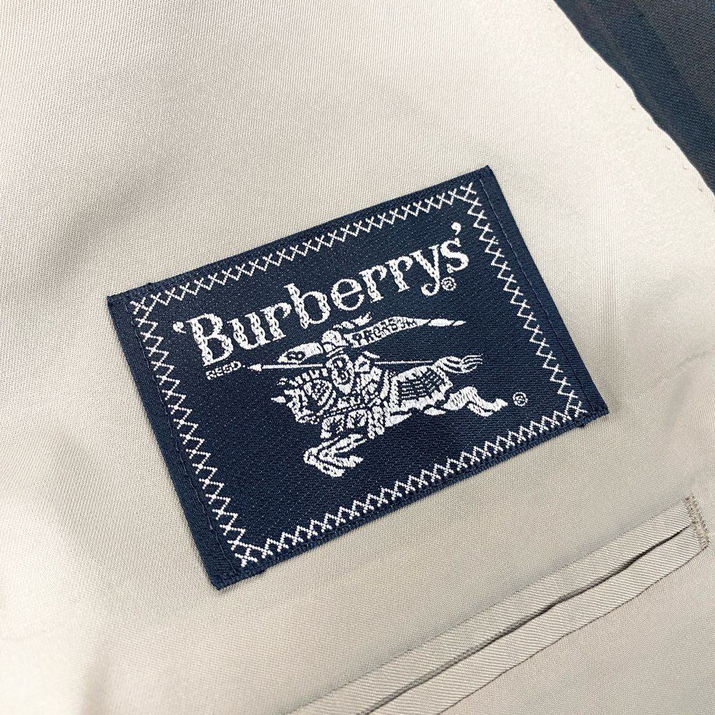 16a27 Burberrys バーバリーズ ダブルブレスト テーラードジャケット ブレザー 金ボタン チェック柄 90-78-165 A4 ネイビー系 ウール100％ メンズ 男性用o07t