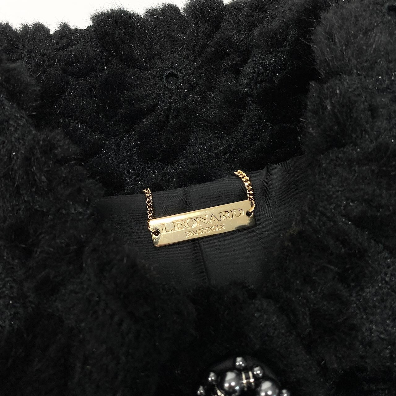 49d5 《極美品》 LEONARD FASHION レオナール OPERA オペラ フラワーモチーフ ジャカードコート 0348018 サイズ3 ブラック 日本製t18r