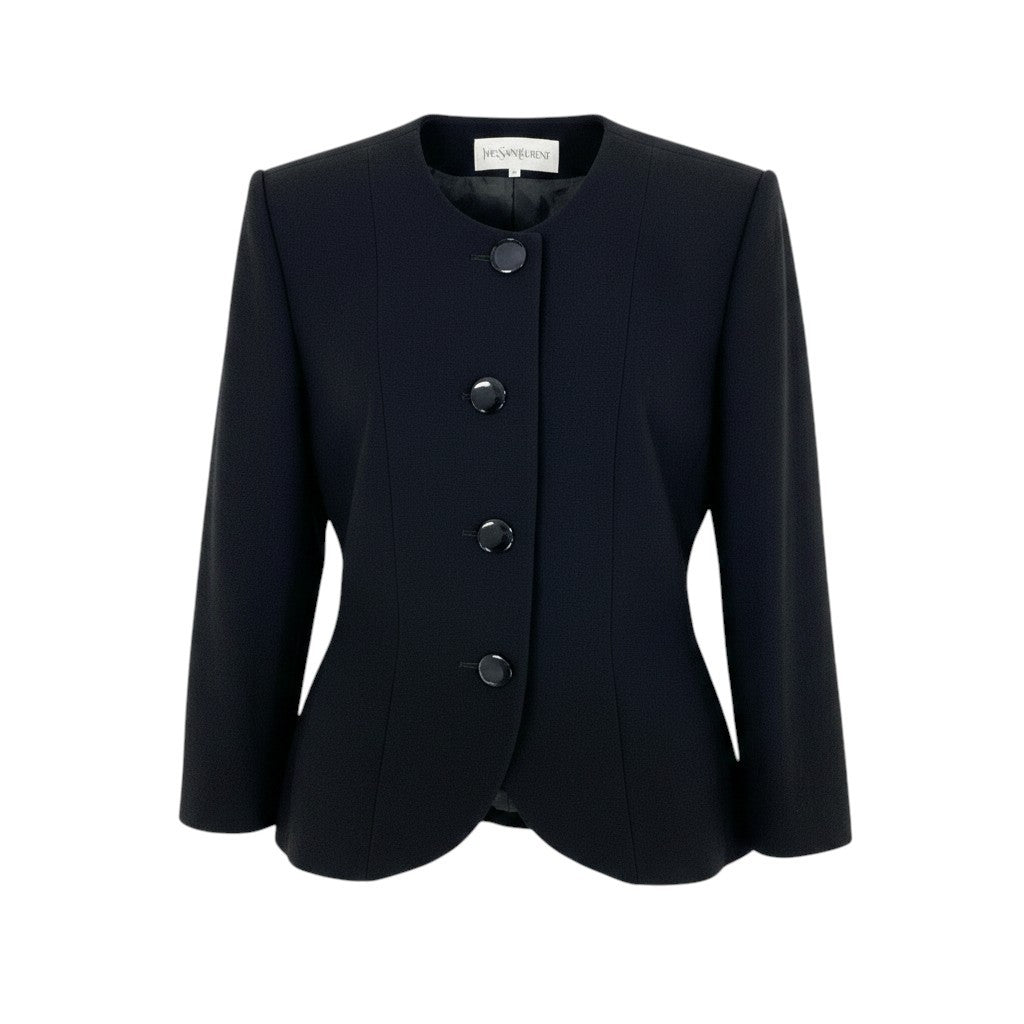 19f4 YVES SAINT LAURENT イヴサンローラン ノーカラージャケット フォーマル サイズ36 ブラック ウール100％ レディース 女性服o07t