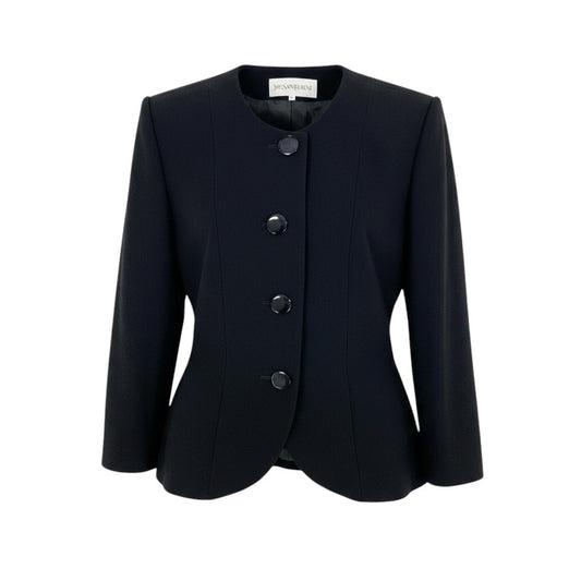 19f4 YVES SAINT LAURENT イヴサンローラン ノーカラージャケット フォーマル サイズ36 ブラック ウール100％ レディース 女性服o07t