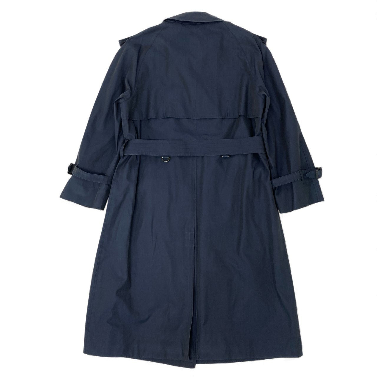 51Ⅼ2 Aquascutum OF LONDON アクアスキュータム 英国製 トレンチコート ロングコート 裏地チェック柄 メンズ 紳士服 ネイビー コットン100％u02t