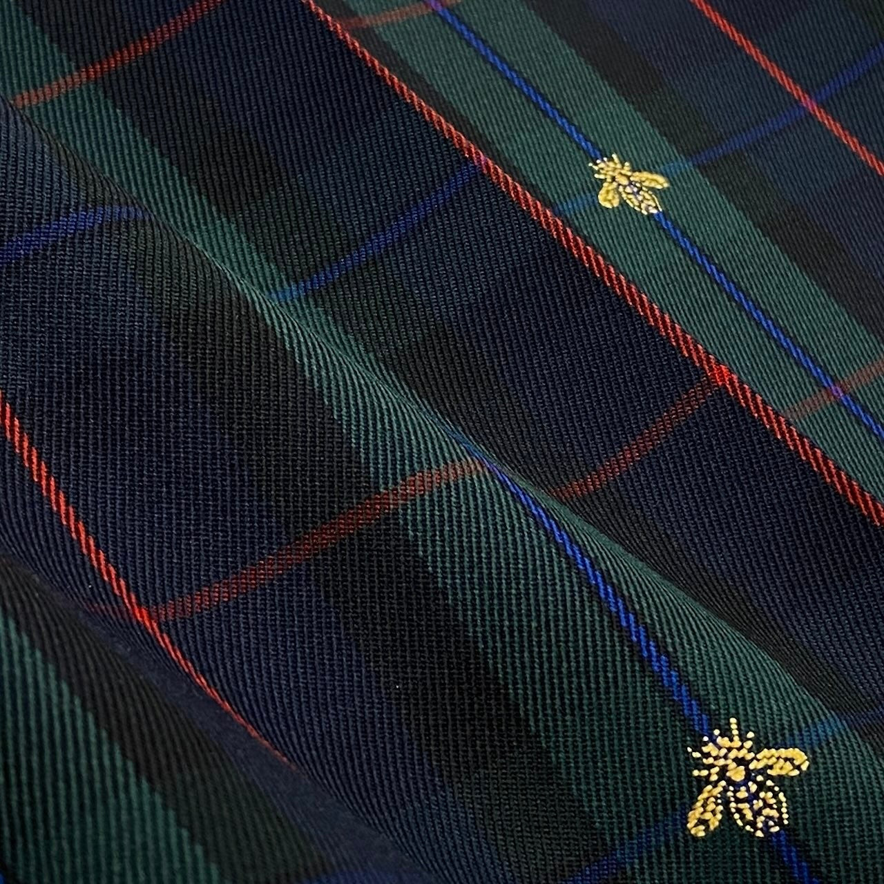41e14 GUCCI グッチ サイドラインチェックパンツ BEE 蜂 刺繍 タータンチェック イタリア製 52サイズ グリーン系 ウール100％ メンズ 男性用u02t