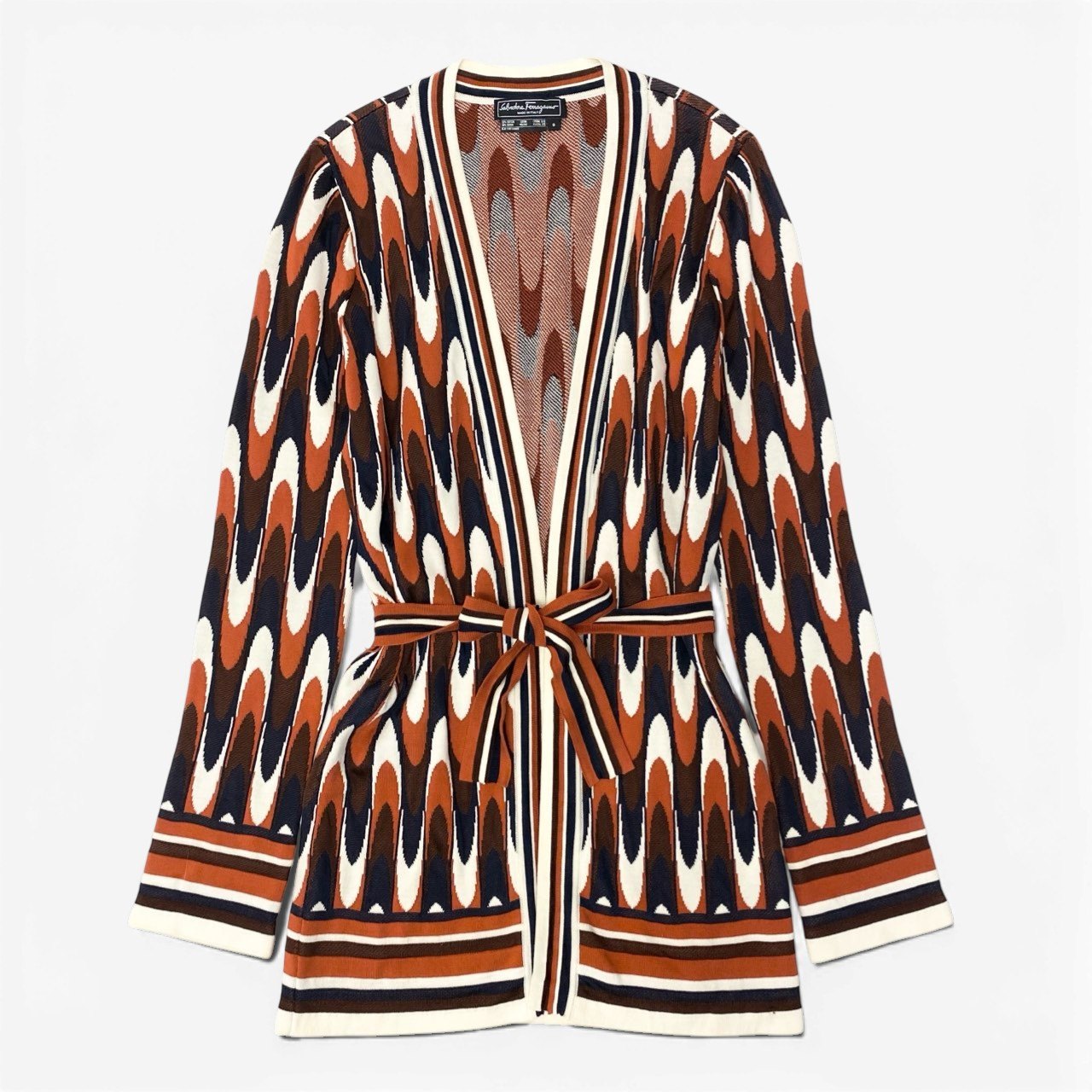 Ec5 Salvatore Ferragamo サルヴァトーレフェラガモ ロングスリーブカーディガン 総柄 幾何学模様 Sサイズ マルチカラー レディース 女性用o07t