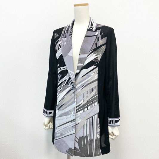 56j20 《極美品》 LEONARD レオナール 近年 メッシュ カンカン素材 ロングジャケット 薄手コート 羽織り 0331310 サイズ40 ブラック パープル レディースk02i