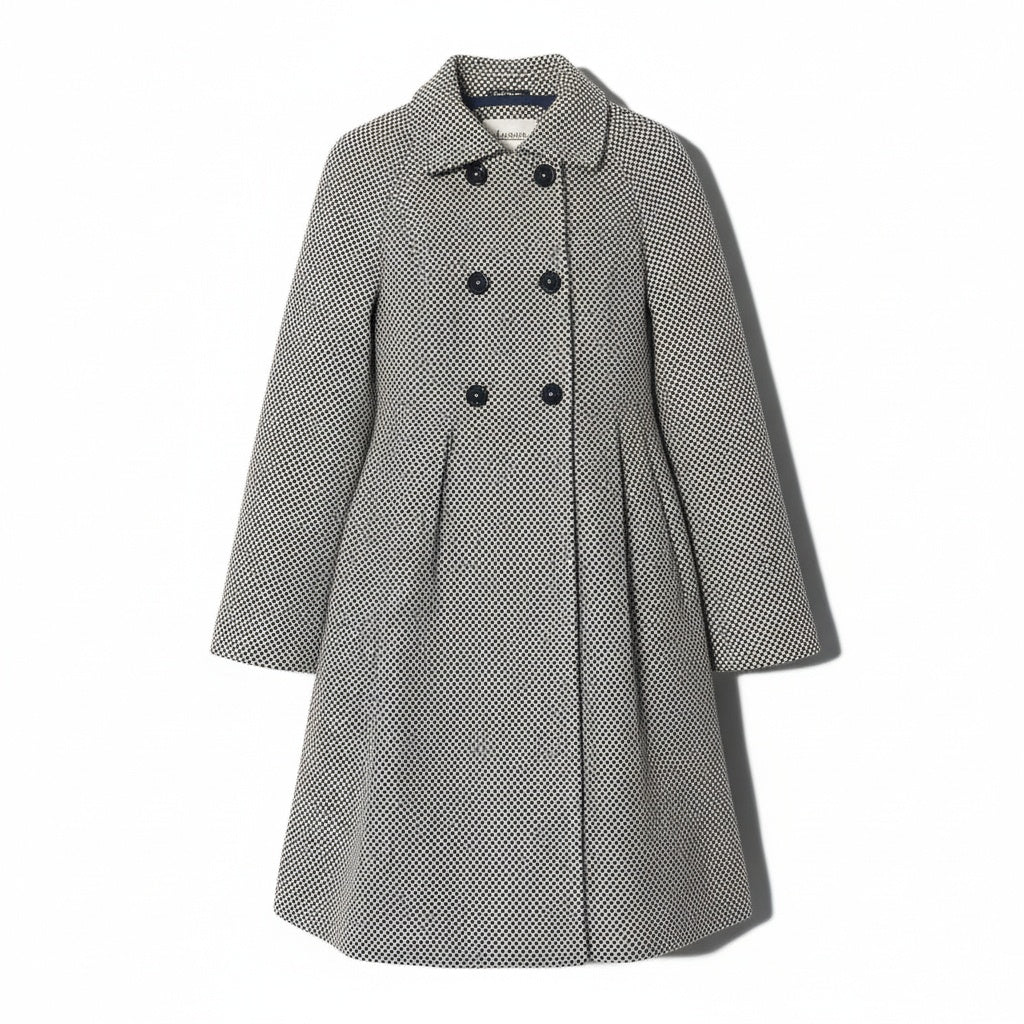 47b3【美品】HERNO ヘルノ ステンカラーコート ウールロングコート ウエスト切替 タック入り アイボリー ブルー ウール100％ レディース 女性用u02t