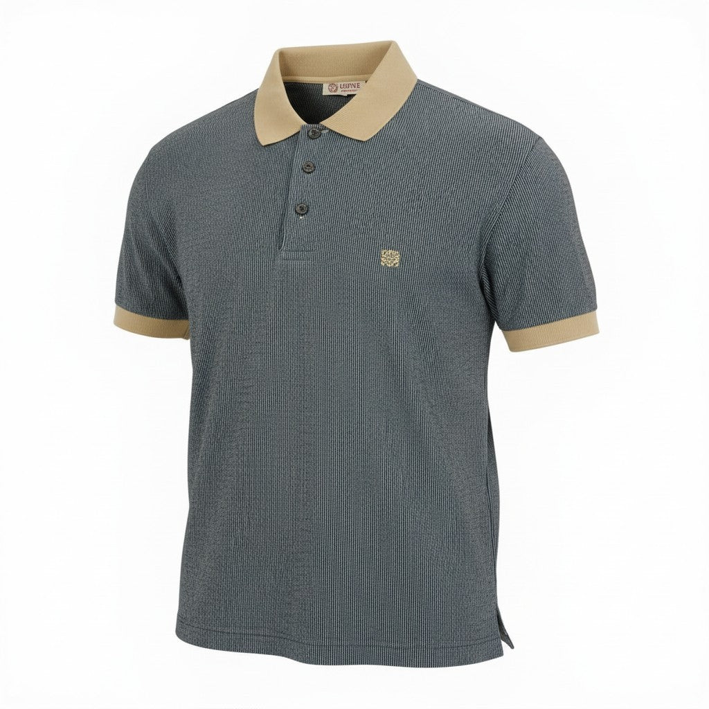 Ec27 LOEWE ロエベ 半袖ポロシャツ コットンシャツ ストライプ ロゴ刺繍 トップスカットソー Sサイズ ブラック ベージュ コットン100％ メンズ 男性用u02t