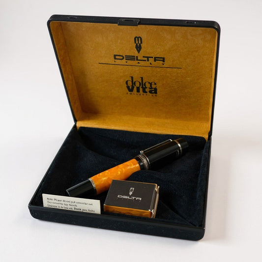 l14 DELTA デルタ dolce vita ドルチェビータ ペン先 18Kt 750 万年筆 オレンジ ブラック B 太字 予備インク有 箱付きt18r