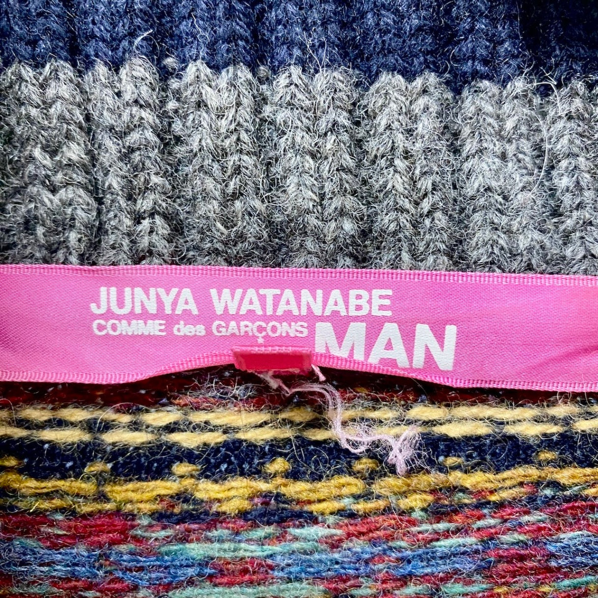 73e18 JUNYA WATANABE COMME des GARCONS ジュンヤワタナベ コムデギャルソン AD2012 ロングスリーブニットワンピース エルボーパッチ 総柄 Mサイズ マルチカラー ウール100％ レディース 女性用u02t