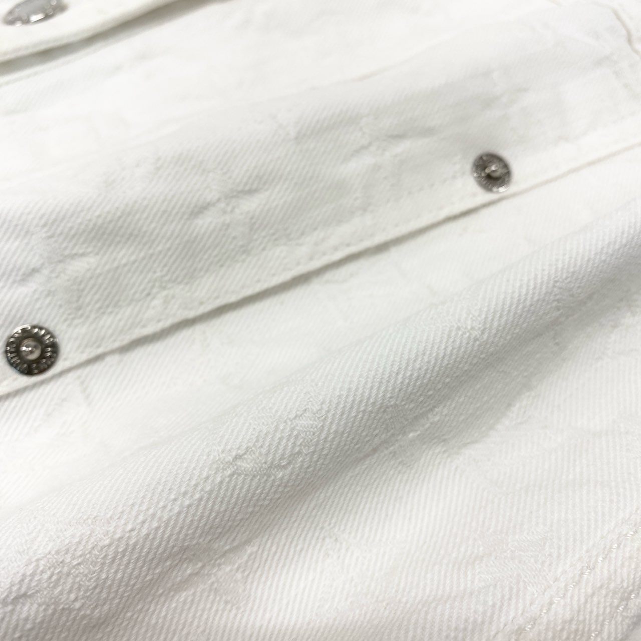 11k28 LOUIS VUITTON ルイヴィトン 半袖デニムジャケット モノグラム ジャガード 38 ホワイト コットン レディース イタリア製u02t