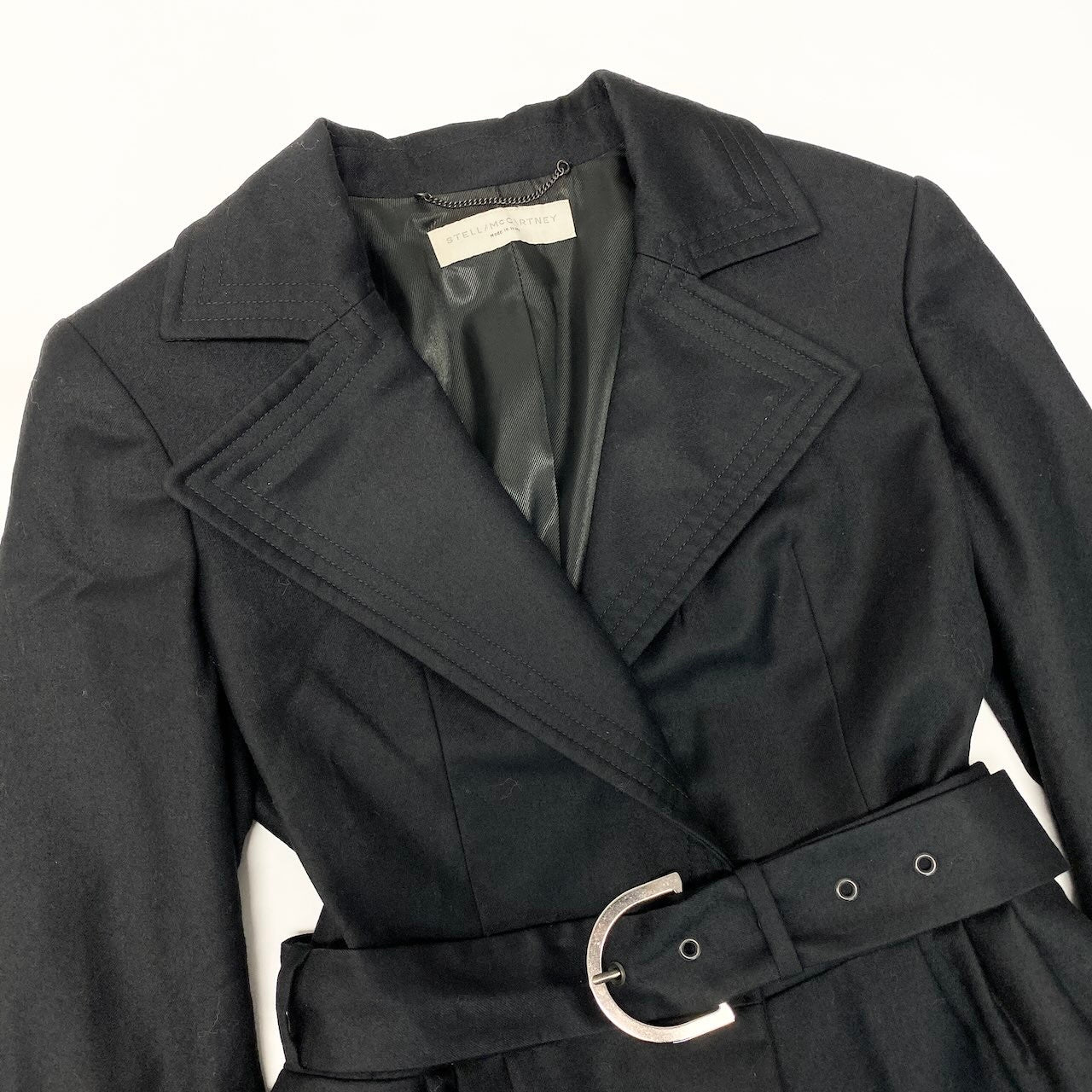 53c10 STELLA McCARTNEY ステラマッカートニー 2005 アーカイブ ウエストシェイプ ベルテッドジャケット ショートコート 40 ブラック ウールu02t