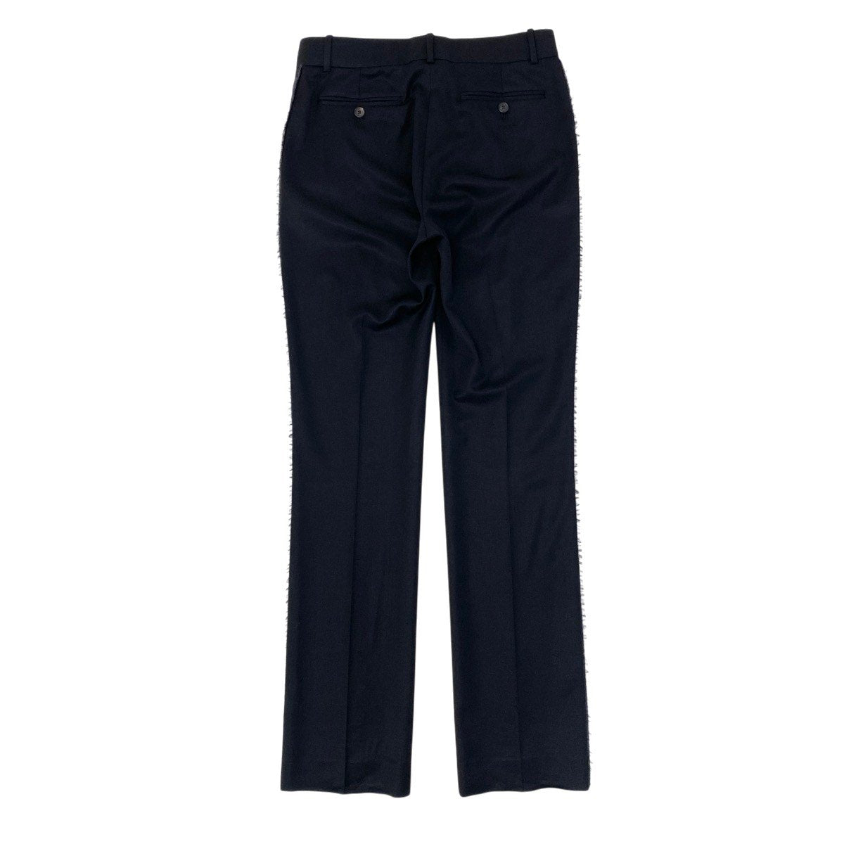 38g13 YVES SAINT LAURENT イヴサンローラン リヴゴーシュ スラックス ストレートパンツ サイドフリンジ ブラック レディース 女性用o07t