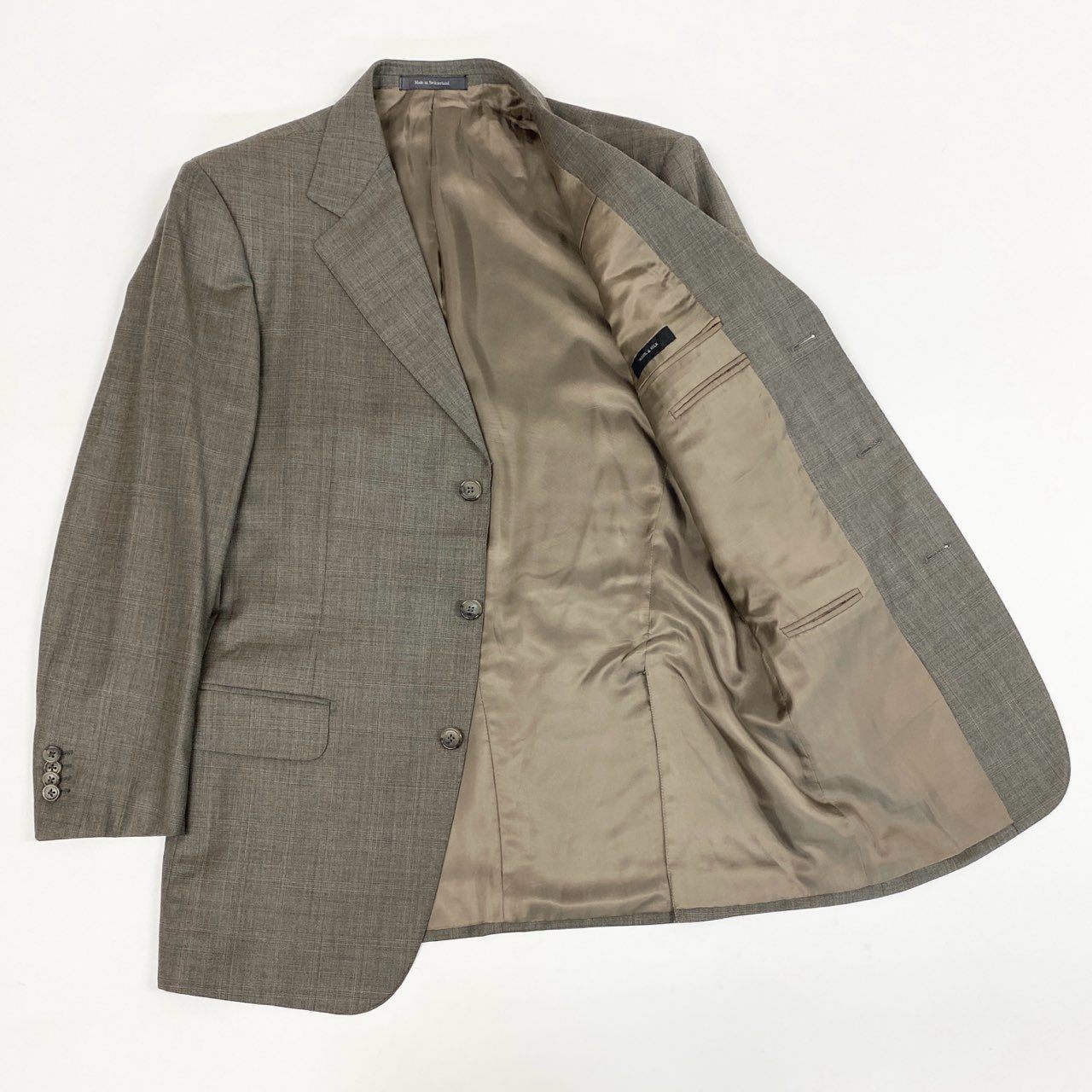 74k11 Ermenegild Zegna エルメネジルドゼニア セットアップスーツ シングルスーツ 3B チェック柄 ビジネス フォーマル メンズ 紳士服 48R ブラウン系 ウールシルクu02t