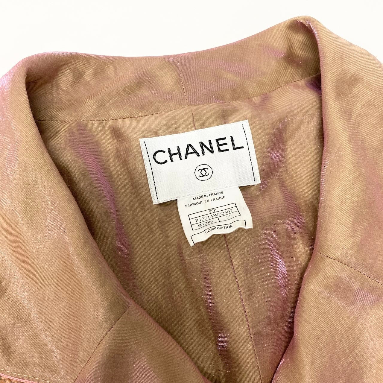 C CHANEL シャネル ヴィンテージ 99P ツイードジャケット ショート丈ジャケット ウエストリボン P13314W02507 38サイズ ベージュ系 レディース 女性用nu1