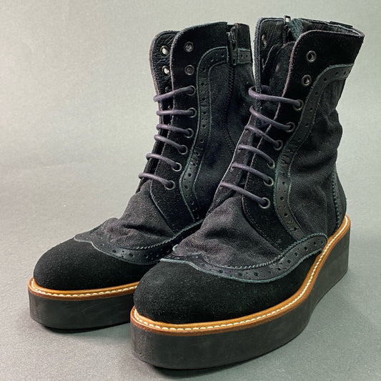 3f27 《美品》 Y's ワイズ レースアップブーツ 1 ブラック Yohji Yamamoto ヨウジヤマモト シューズ 厚底