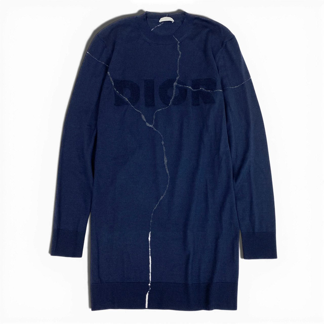 55L23 DIOR HOMME ディオール オム 20年製 Crack Embroidery Logo Knit 薄手変形ニットセーター トップス 023M654AT090 XSサイズ ネイビー メンズo07t