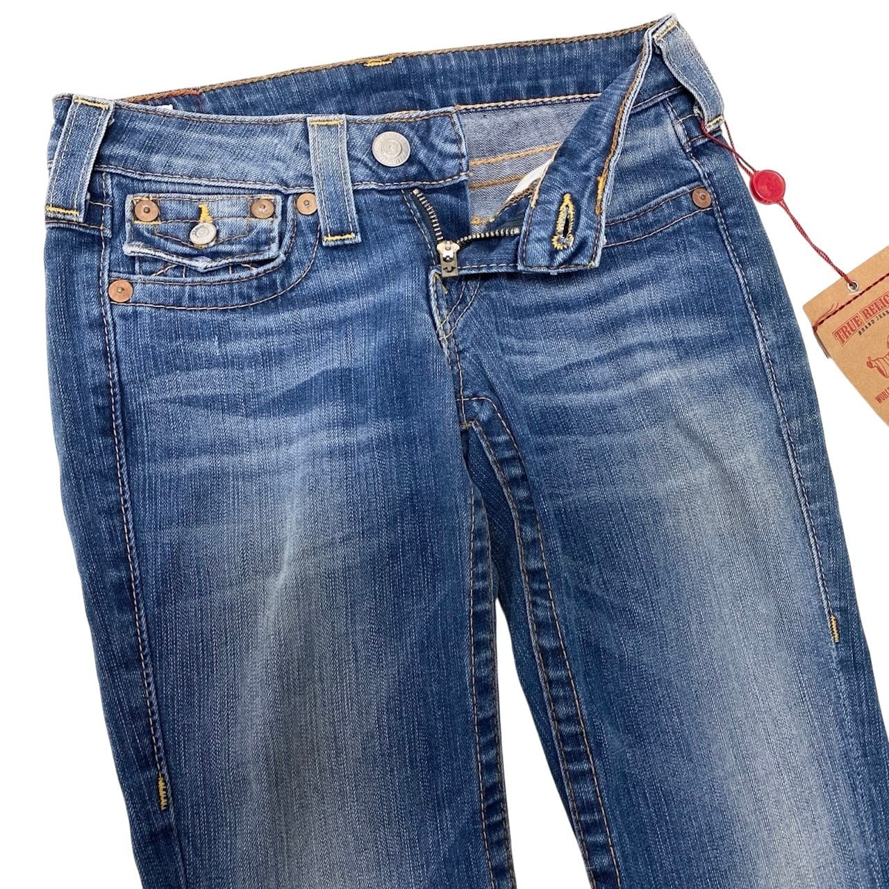 55h9 TRUE RELIGION トゥルーレリジョン フレア デニムパンツ ストレッチ サイズ24 インディゴ レディースu02t