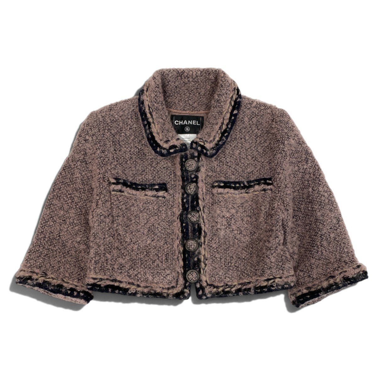 i22 CHANEL シャネル ショート丈 ツイードジャケット Cropped Tweed Jacket P49824 Size36 ピンクt18r