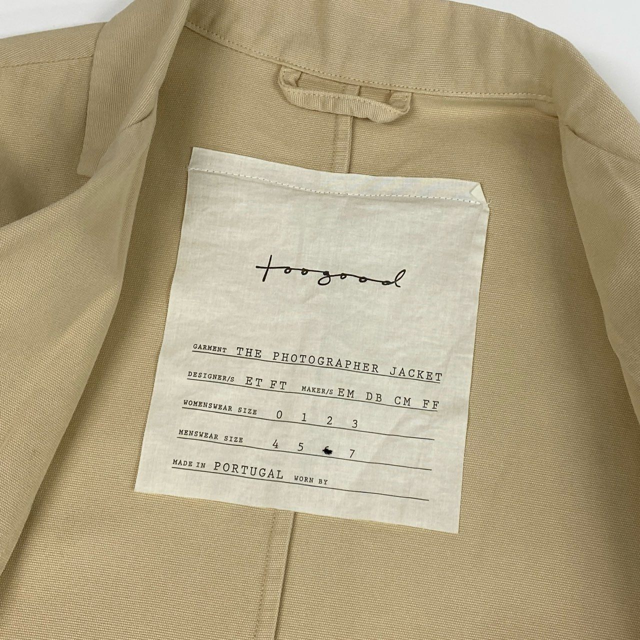 32j3 Toogood トゥーグッド The Photographer Jacket フォトグラファージャケット  6 Lサイズ相当 ベージュ コットン メンズo07t