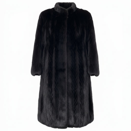 21a24 EMBA エンバ 希少デザイン ダークミンク 丈110cm 超ロングコート サイズ11 ブラック ダークブラウン 本毛皮 Mink Fur Long Coatt18r