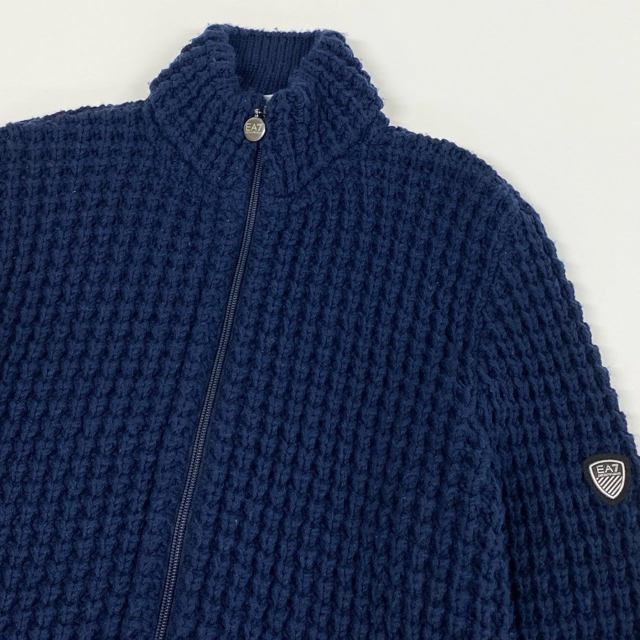 25L22 EMPORIO ARMANI エンポリオアルマーニ EA7 ドライバーズニット ジップアップニット ニットブルゾン PLG03M PL02M Sサイズ ブルー ブラック メンズ 男性用o07t