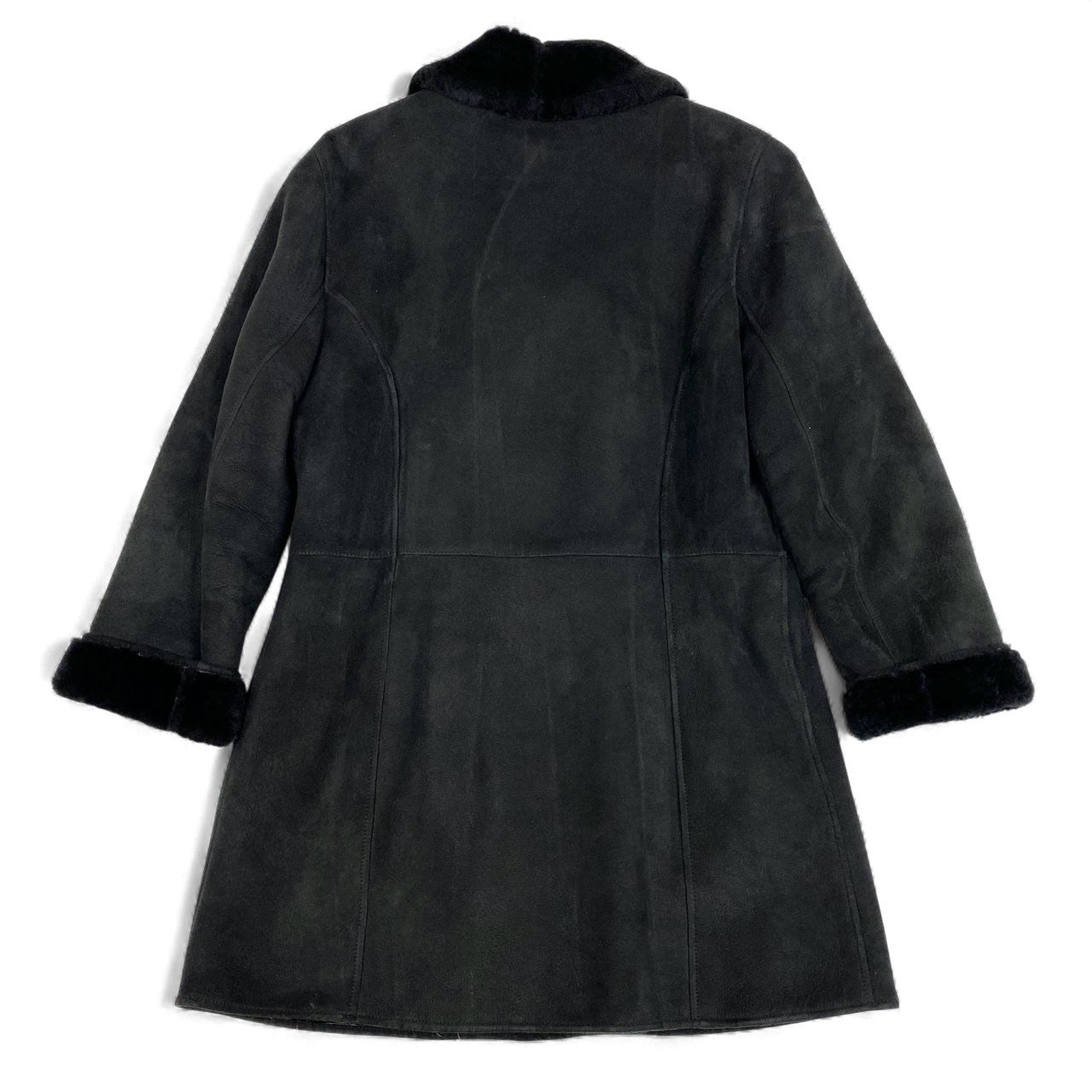 60L16 BALLY バリー ムートンコート レザーコート ダブル トグルボタン 42 ブラック リアルムートン レディース イタリア製u02t