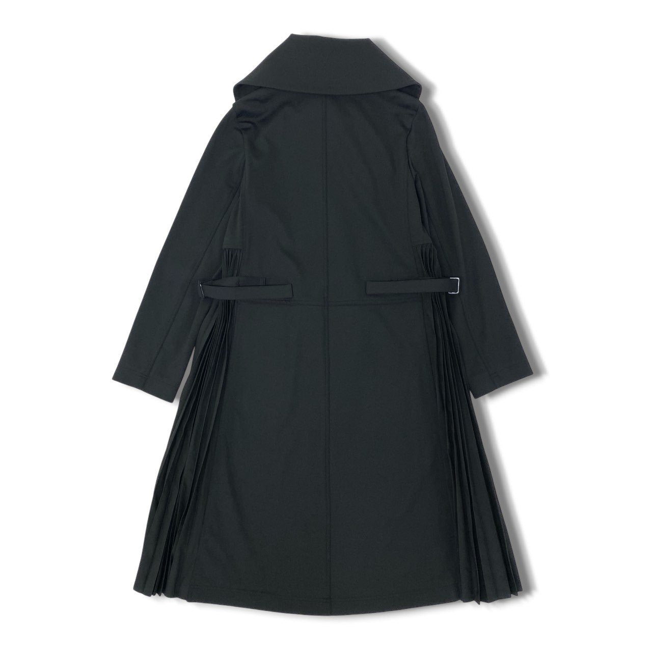 28k29《美品》 TOKUKO 1er VOL トクコプルミエヴォル プリーツ切替 ロングコート ボリューム襟 伸縮ストレッチ○ レディース 女性用  ９ ブラックu02t