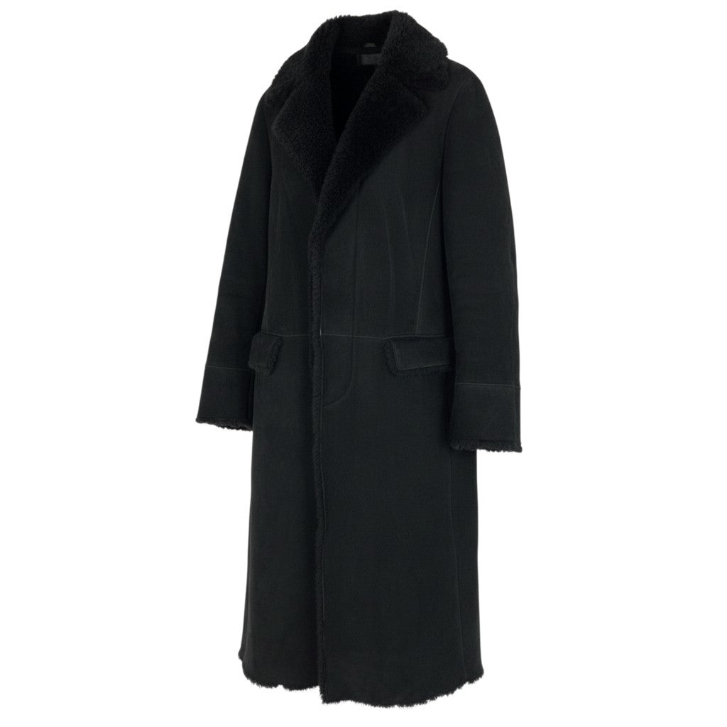 19b16 《希少》 ALEXANDER McQUEEN アレキサンダーマックイーン 肉厚 リアルムートン ロングコート サイズ46 ブラック 羊革 シープスキンt18r