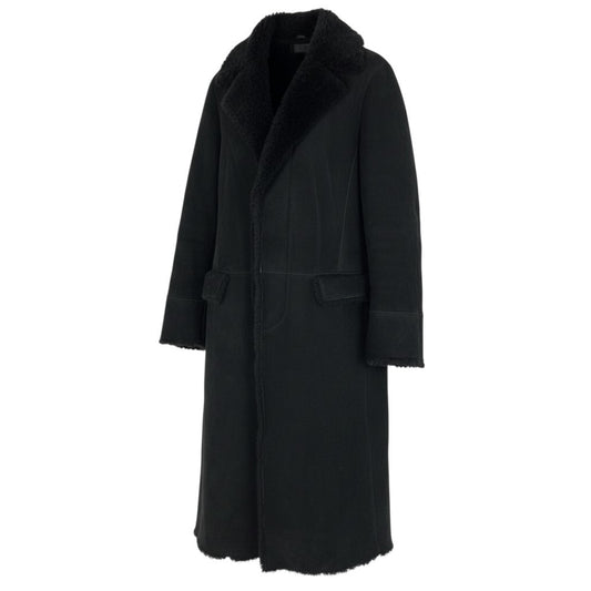 19b16 《希少》 ALEXANDER McQUEEN アレキサンダーマックイーン 肉厚 リアルムートン ロングコート サイズ46 ブラック 羊革 シープスキンt18r