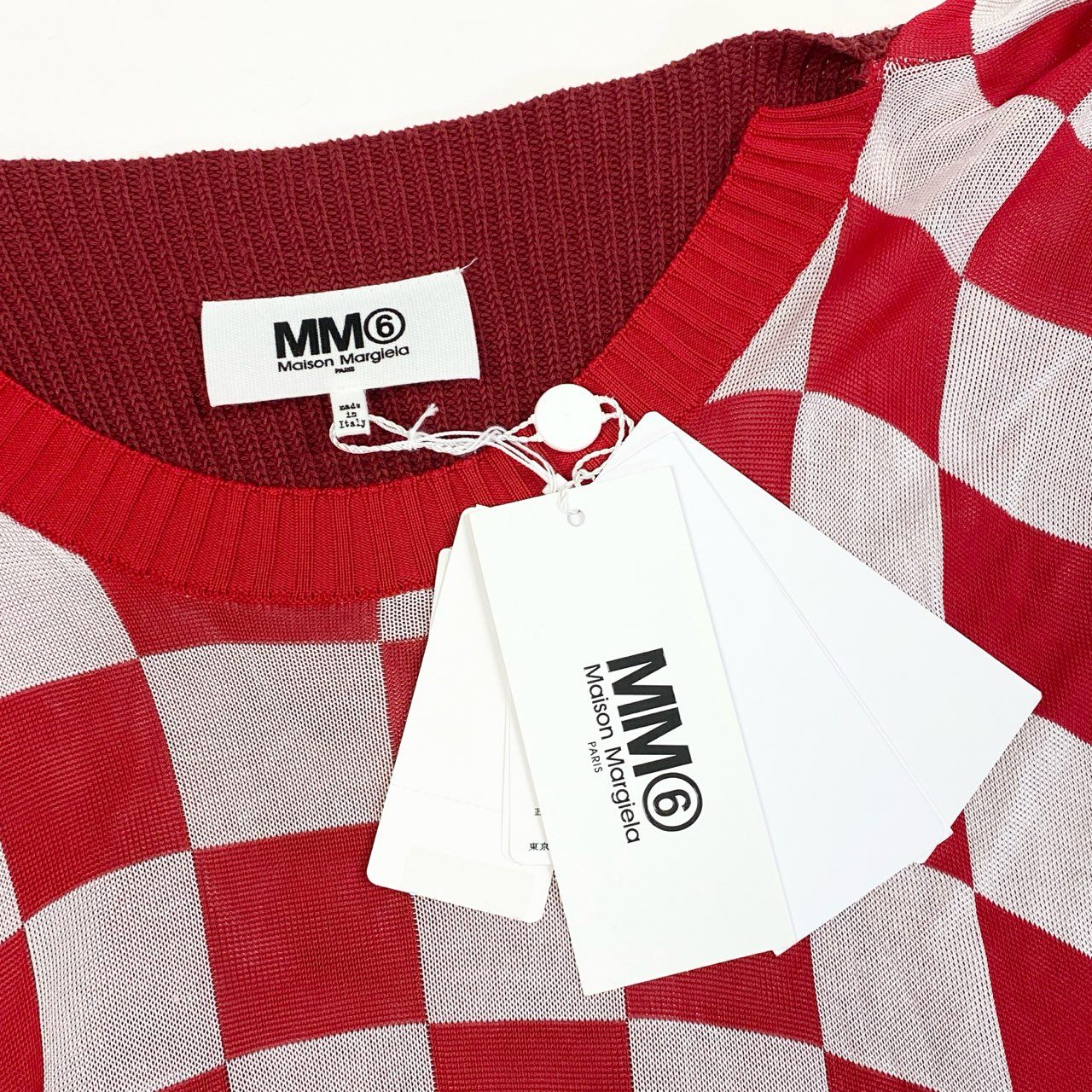 Ac6 【未使用タグ付き】定価9万 MM6 エムエムシックス メゾンマルジェラ フラッグチェック 変形ニット デザインニットセーター サイズS レディースk02i