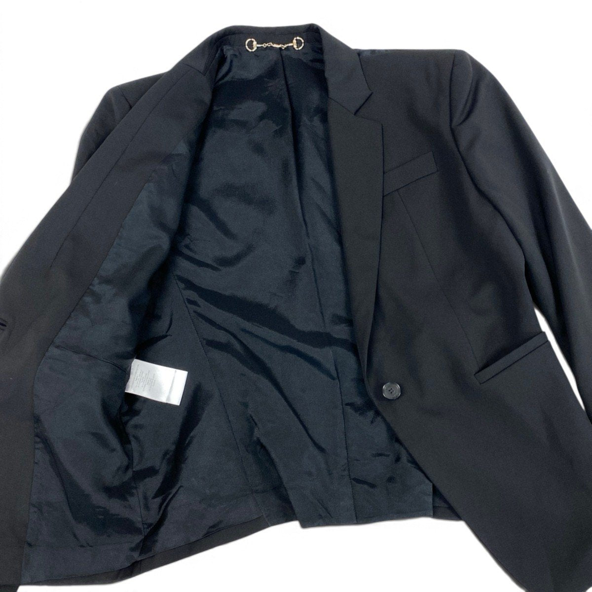i19 E GUCCI グッチ ホースビット テーラードジャケット ブレザー イタリア製 大きいサイズ 44 ブラック ウール レディースo07t