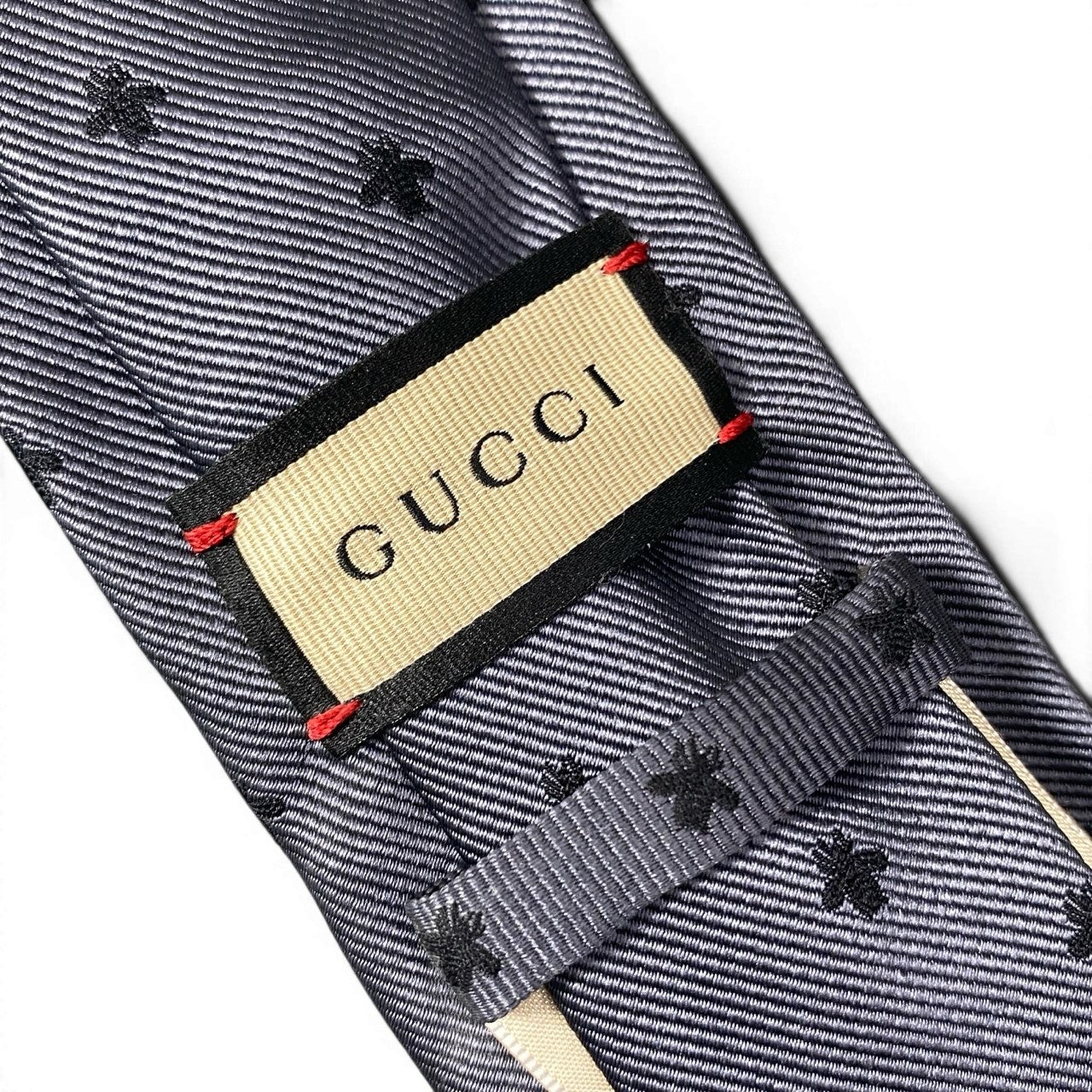 d23 GUCCI グッチ ネクタイ ビー&スター 総柄 刺繍 ビジネス フォーマル 148cm×7cm グレー シルク100％ メンズ 紳士用k02i