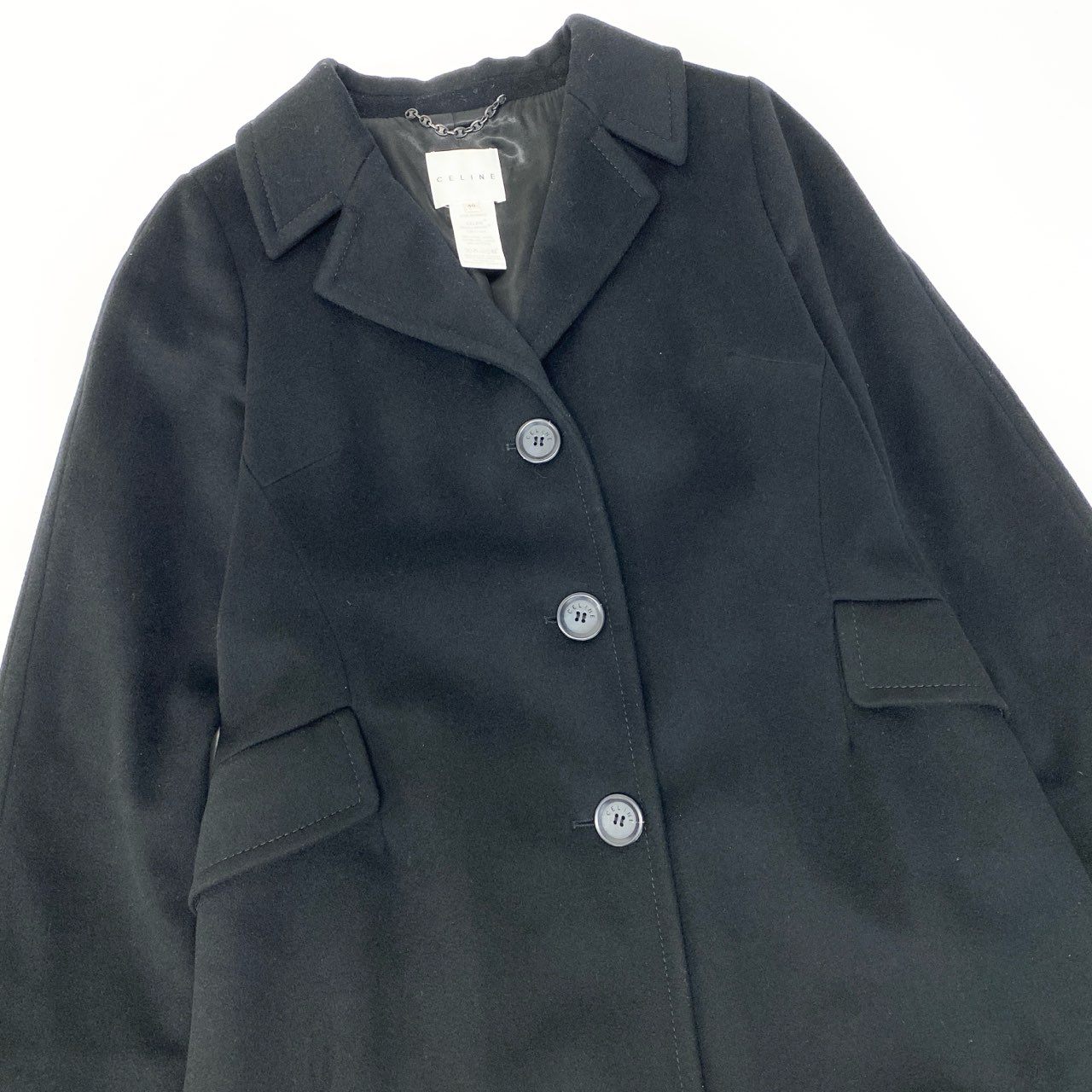 11b6【美品】 Vintage CELINE セリーヌ ロングチェスターコート ウールコート アウター 40サイズ ブラック ウール100％ レディース 女性用u02t