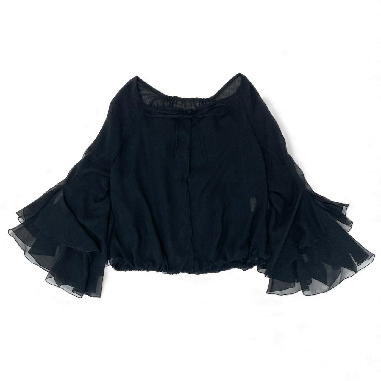 20Ⅼ2 《美品》 TOKUKO 1er VOL トクコプルミエヴォル バルーン シアーシャツ 長袖ブラウス フリルスリーブ レディース 女性用 9 ブラックu02t