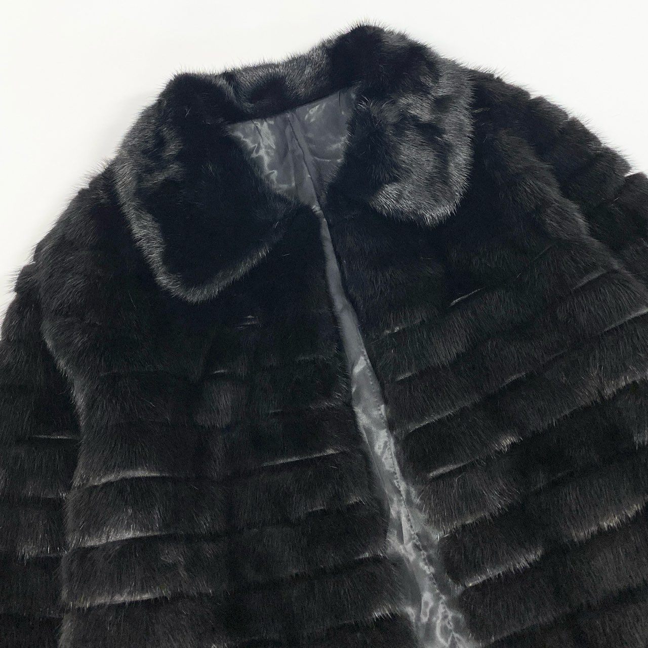 23a21 ダークミンク ファーコート サイズL ブラック 本毛皮 Black Mink Fur Coat リアルファーt18r