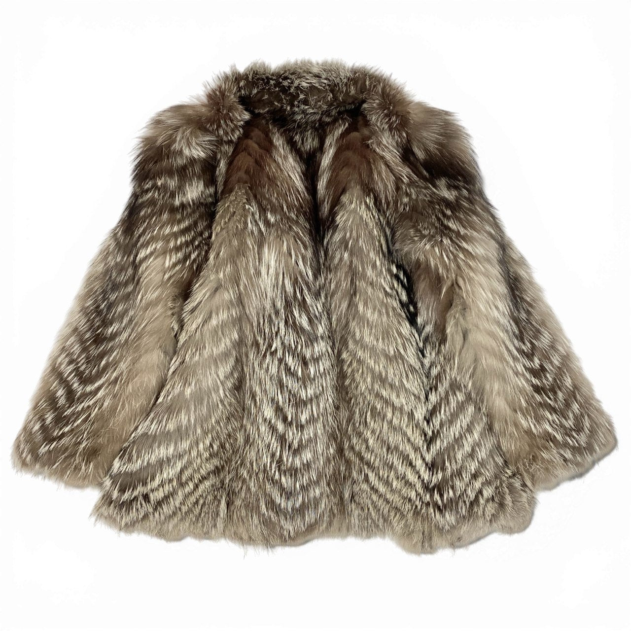 18a16 シルバーフォックス ファーコート サイズ9 茶系 本毛皮 Silver Fox Fur Coat ポケット有t18r