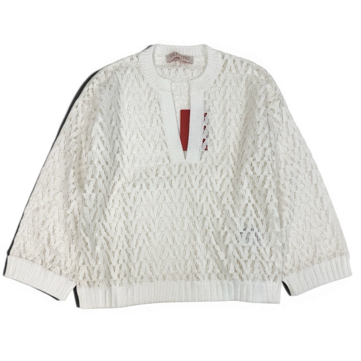 Eg10 【未使用保管品】 VALENTINO ヴァレンティノ Vロゴレース ロングスリーブ レースブラウス サイズM ホワイト レディースk02i