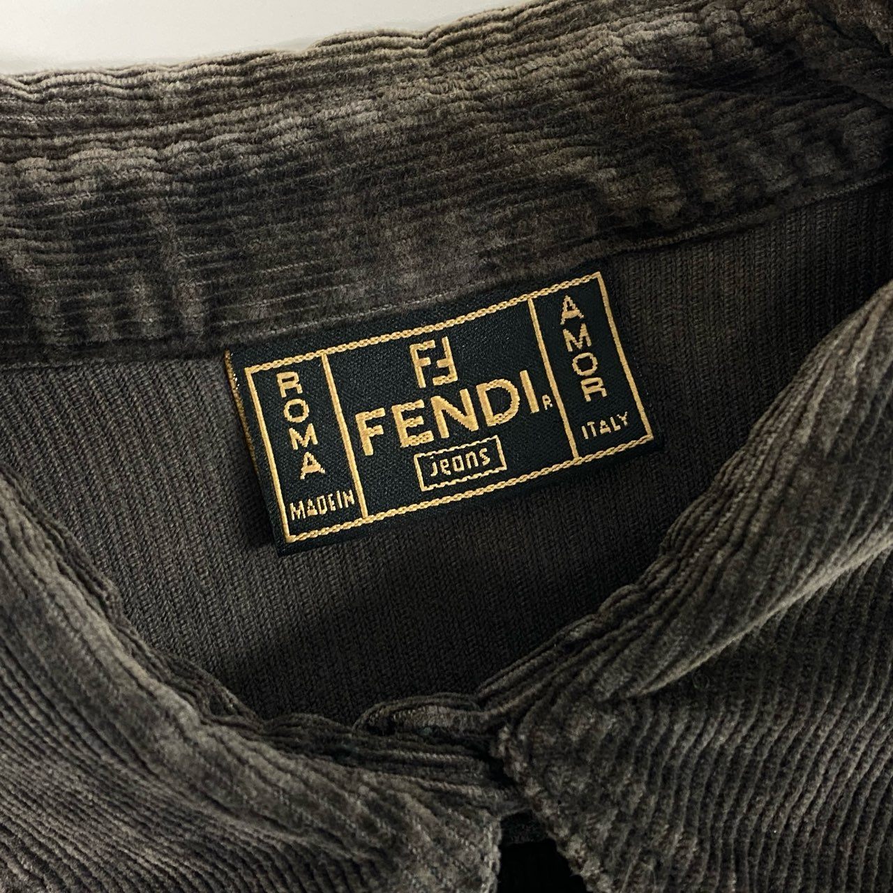 78b27 FENDI フェンディ ロゴボタン 長袖シャツ ブラウス コーデュロイ 40 ブラウン レディース イタリア製u02t