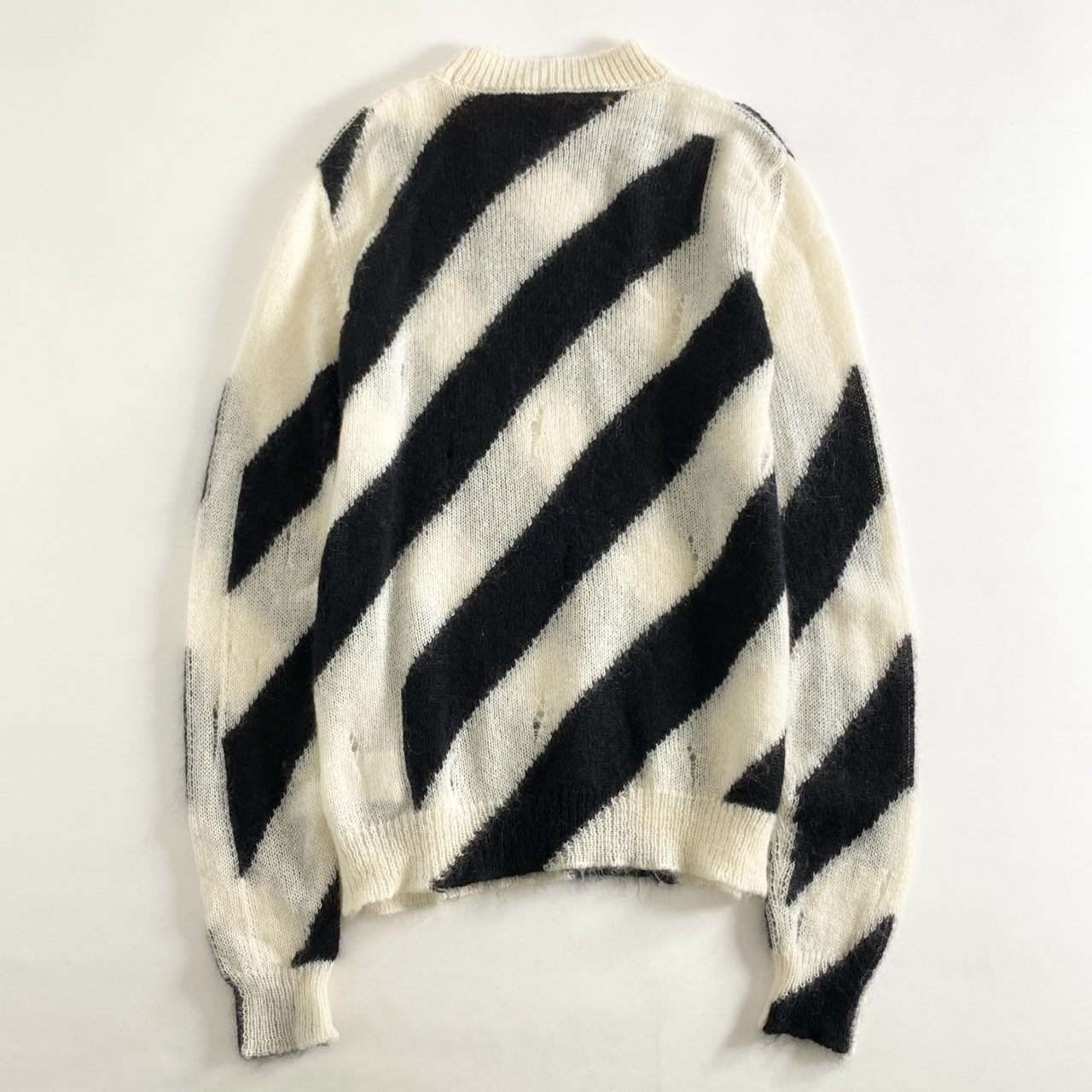 80h12 OFF-WHITE オフホワイト MOHAIR DIAG SWEATER モヘアニット セーター クルーネック プルオーバー OMHE028E19B02002 Sサイズ ホワイト ブラック モヘヤ