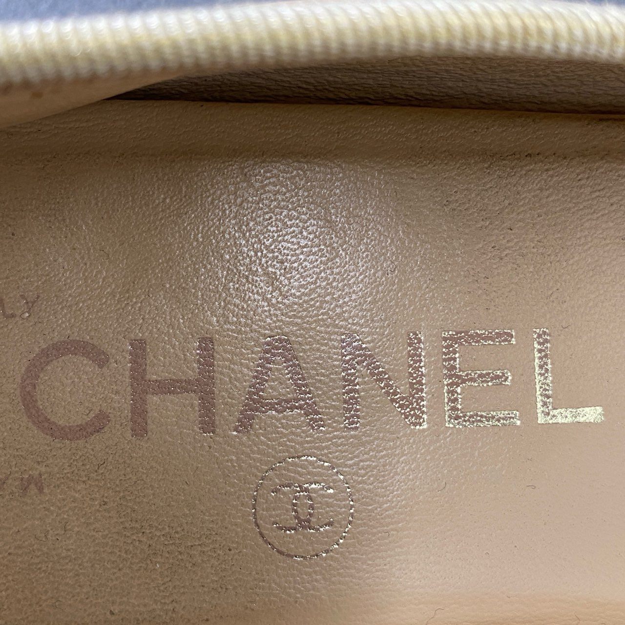 1h2 CHANEL シャネル ココマーク ラムレザー バレエシューズ 36C ベージュ ブラック シープスキン フラットシューズ リボン パンプス イタリア製