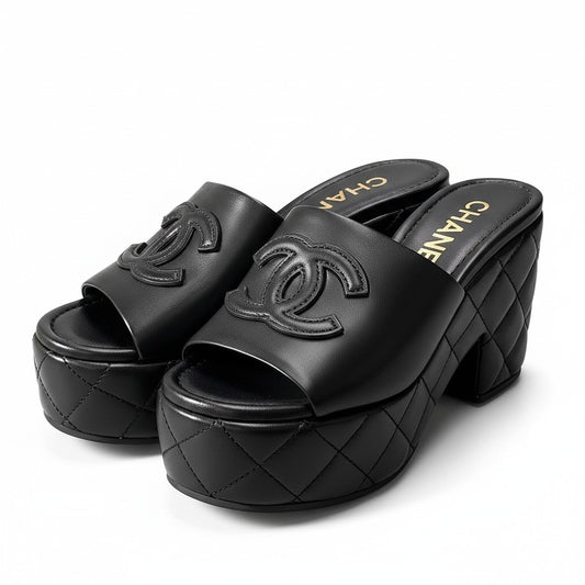 Ce4 CHANEL シャネル 2025年 メティエダール マトラッセ ココマーク プラットフォームサンダル G46513 サイズ36 ブラック レディース 女性靴k02i
