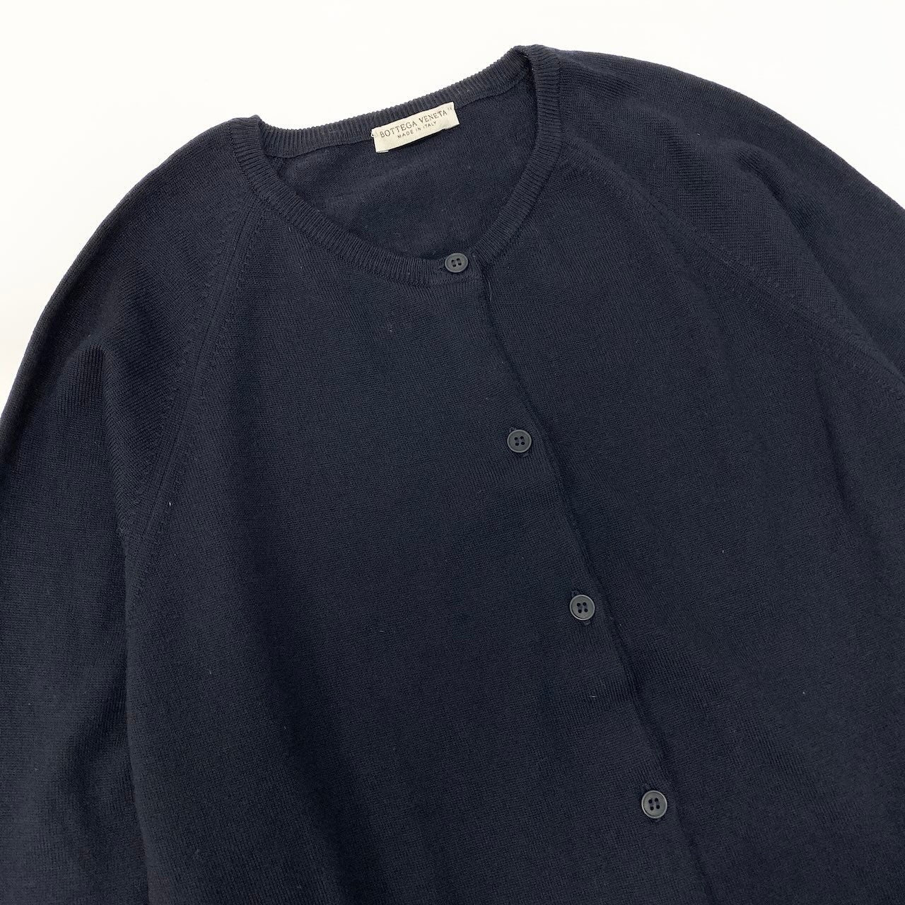 57c10 BOTTEGA VENETA ボッテガヴェネタ クルーネック ニットカーディガン トップス 44 ブラック ウール レディースu02t